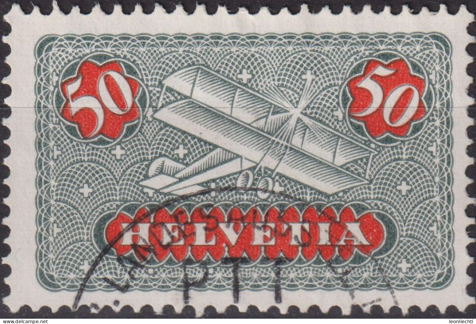 1935 Flugpost Schweiz ⵙ Zum:CH F9z, Mi:CH 184z,Yt:CH.PA9a, Grünlichgrau/rot, Doppeldecker Flugzeug - Used Stamps