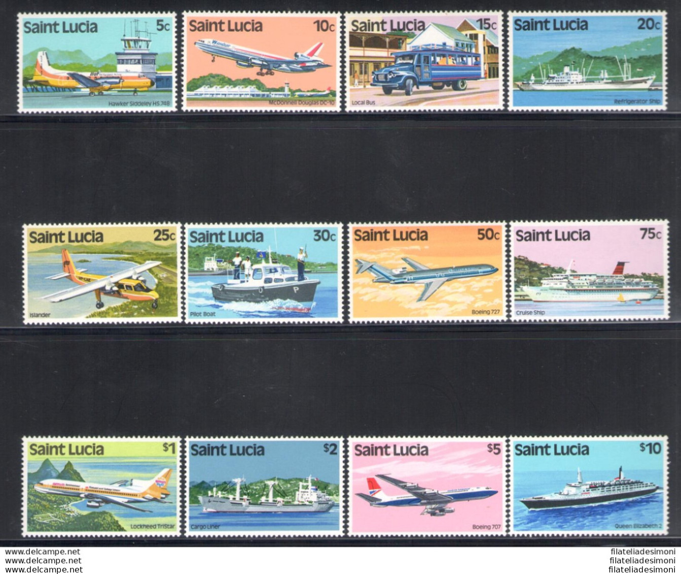 1980 ST. Lucia - Mezzi Di Trasporto - Serie Di 12 Valori - Yvert Tellier N . 494-505 - MNH** - Polar Ships & Icebreakers