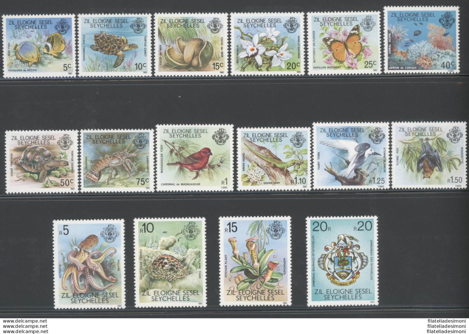 1980 Seychelles -Zil Eloigne Sesel - Yvert N. 1-16 - Fauna E Flora - 16 Valori - Serie Completa - MNH** - Autres & Non Classés