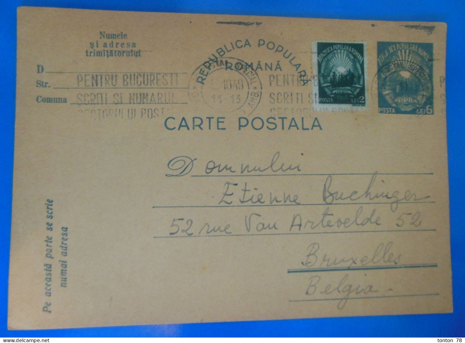ENTIER POSTAL SUR CARTE + TIMBRE   -  1949 - Postal Stationery