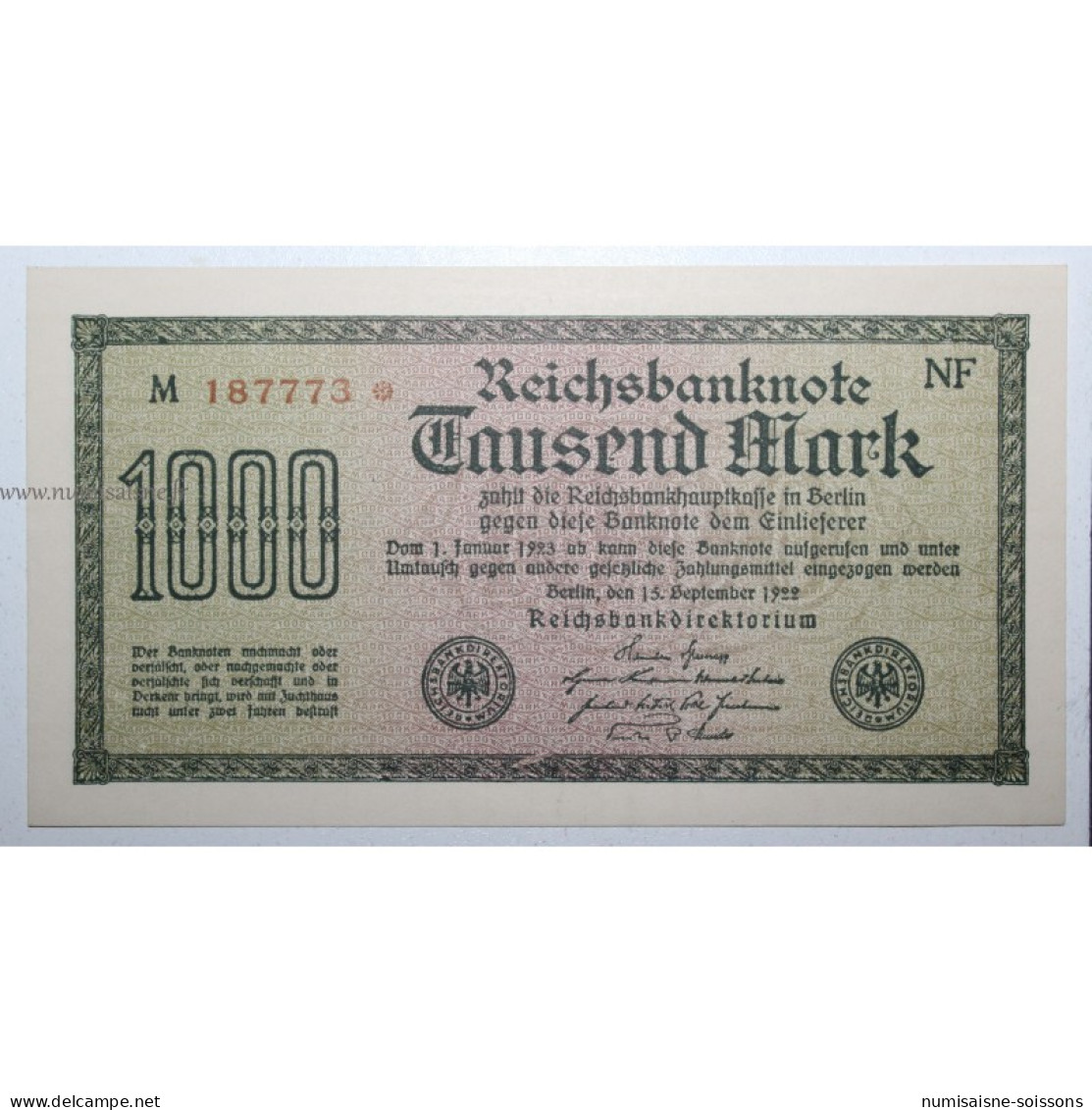 ALLEMAGNE - PICK 76 C - 1.000 MARK - 15/09/1922 - Sonstige & Ohne Zuordnung