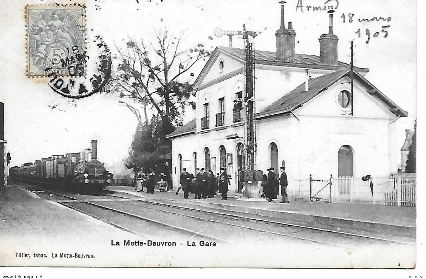 41 - LAMOTTE BEUVRON - LA GARE - ANIMATION ARRIVEE DU TRAIN - CPA 1905 - EDIT.TILLIER TABAC BON ETAT - Lamotte Beuvron