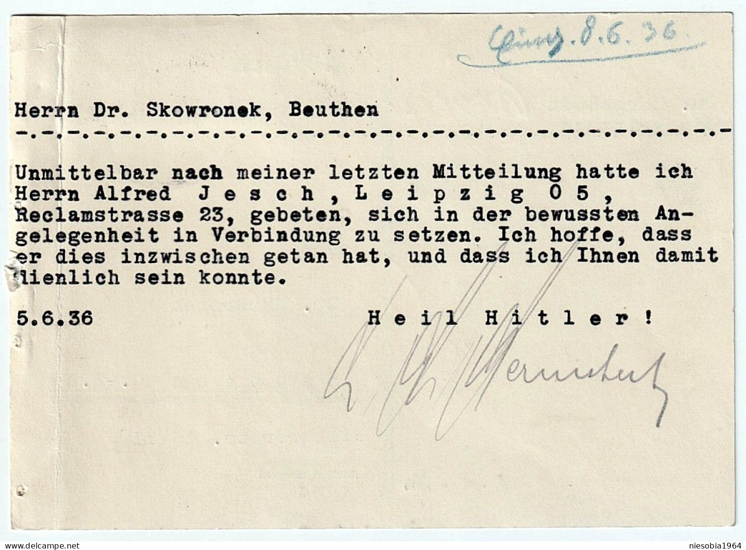 Nazi Germany Postal Stationery - Dr Hermstedt Lawyer Siegel June 7, 1936 Wiederitzsch District Court Leipzig - Postcards