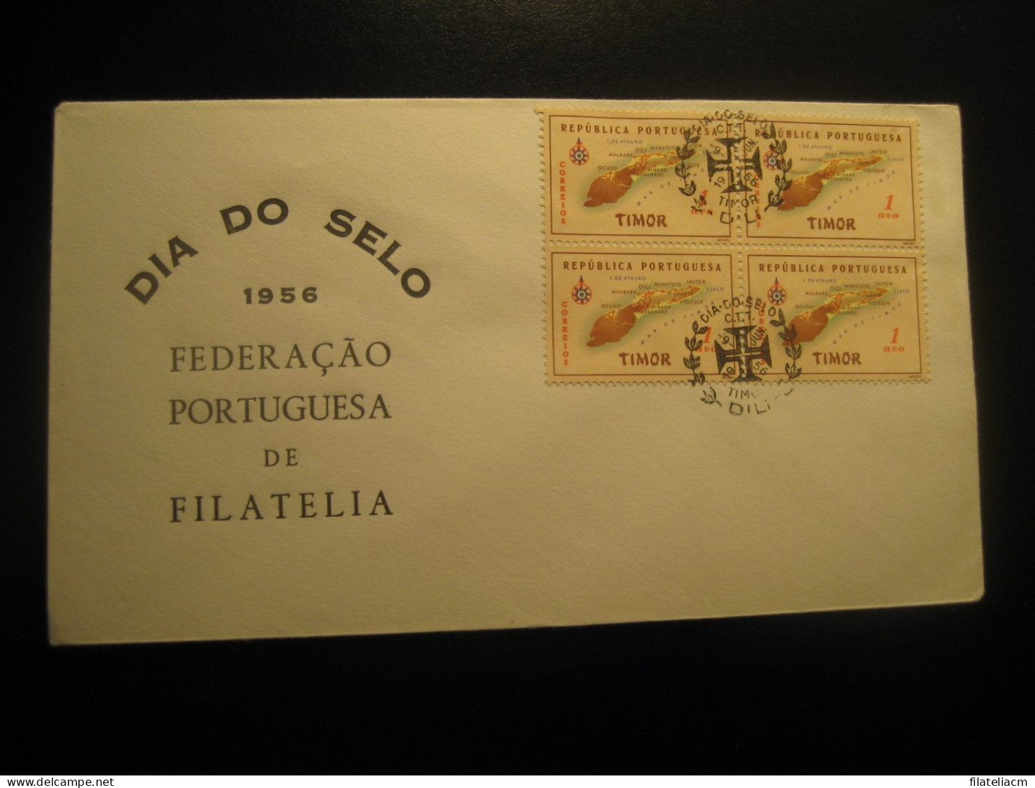 DILI 1956 Dia Do Selo Map Geography Cancel Cover TIMOR Portuguese Colonies INDONESIA Portugal - Timor