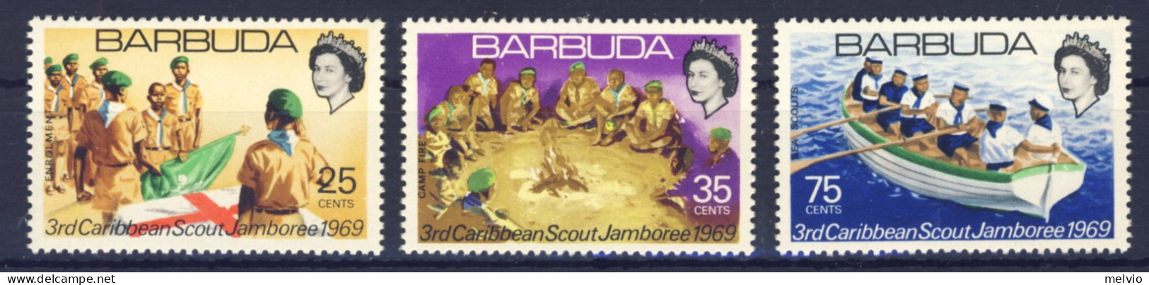 1969-Barbuda (MNH=**) Serie 3 Valori Jamboree Scout - Antigua And Barbuda (1981-...)
