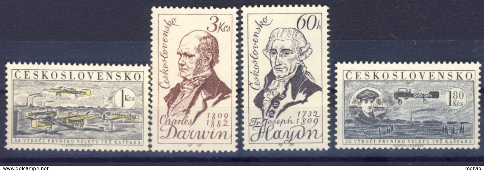 1971/72-Cecoslovacchia (MNH=**) 2 Serie 4 Valori Darwin, Haidn, Precursore Aviaz - Autres & Non Classés