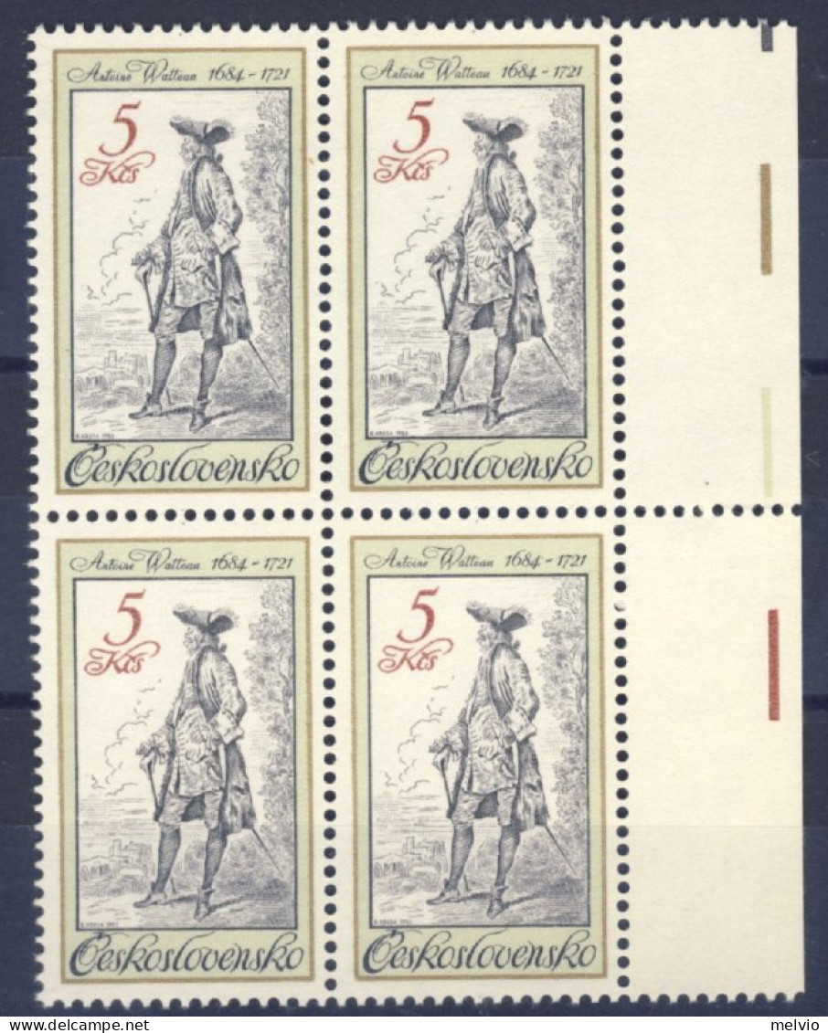 1983-Cecoslovacchia (MNH=**) Quartina Antoine Watteau - Sonstige & Ohne Zuordnung