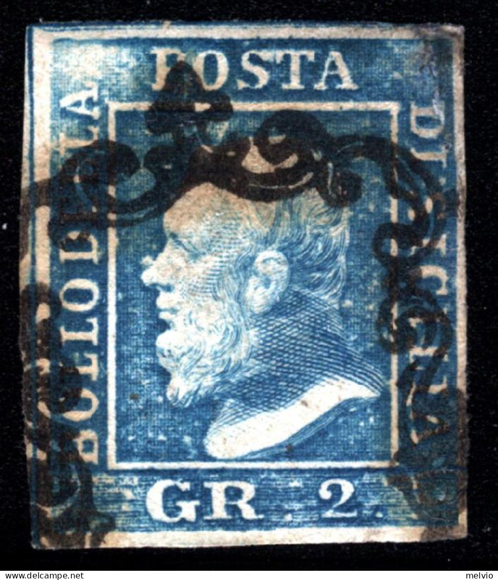 1859-Sicilia (O=used) 2g.azzurro I Tav.con Ampi Margini - Sicilia