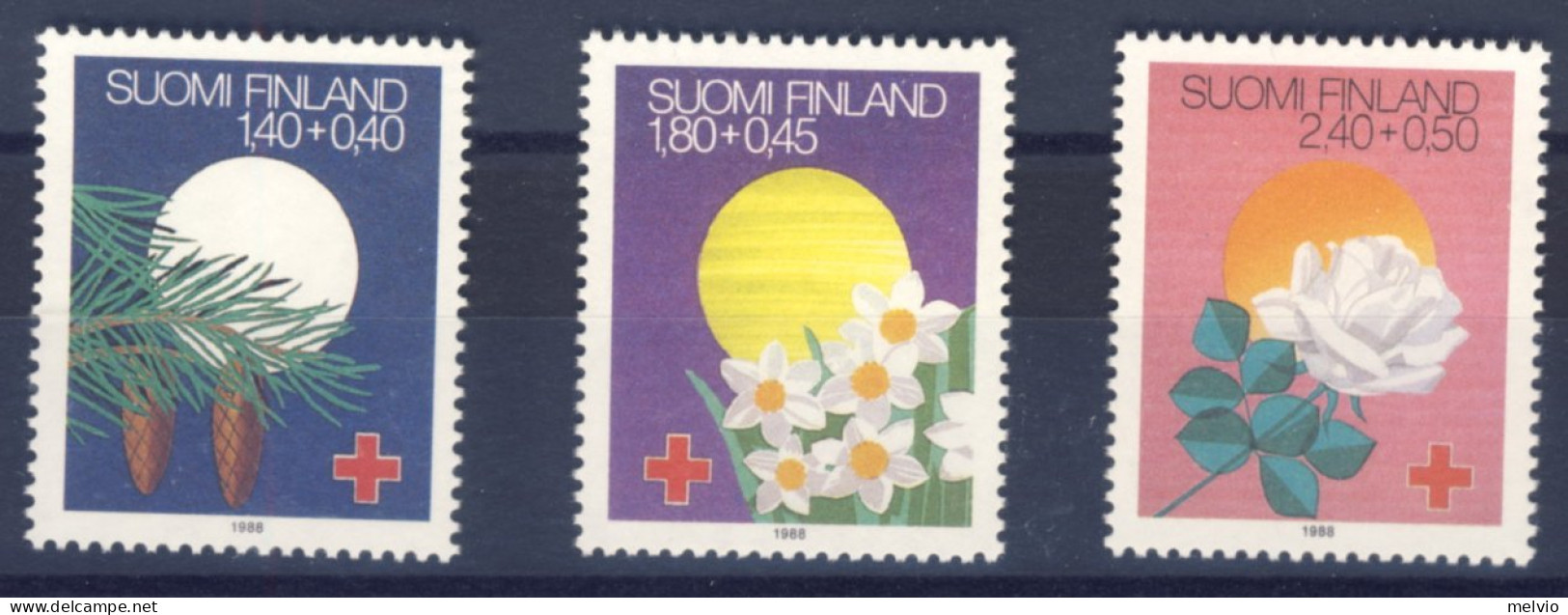 1988-Finlandia (MNH=**) Serie 3 Valori Fiori, Croce Rossa - Other & Unclassified