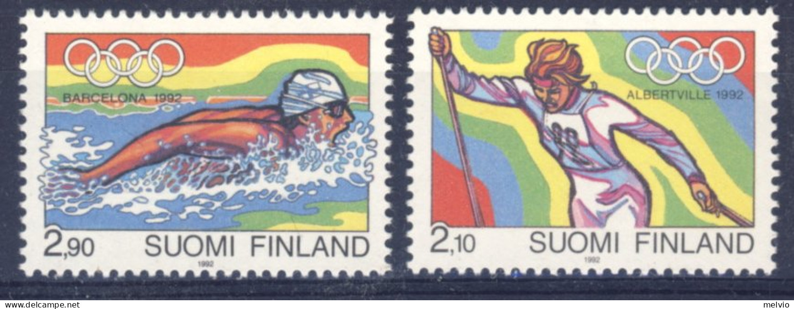1992-Finlandia (MNH=**) Serie 2 Valori Olimpiadi Di Barcellona Nuoto, Sci Di Fon - Andere & Zonder Classificatie