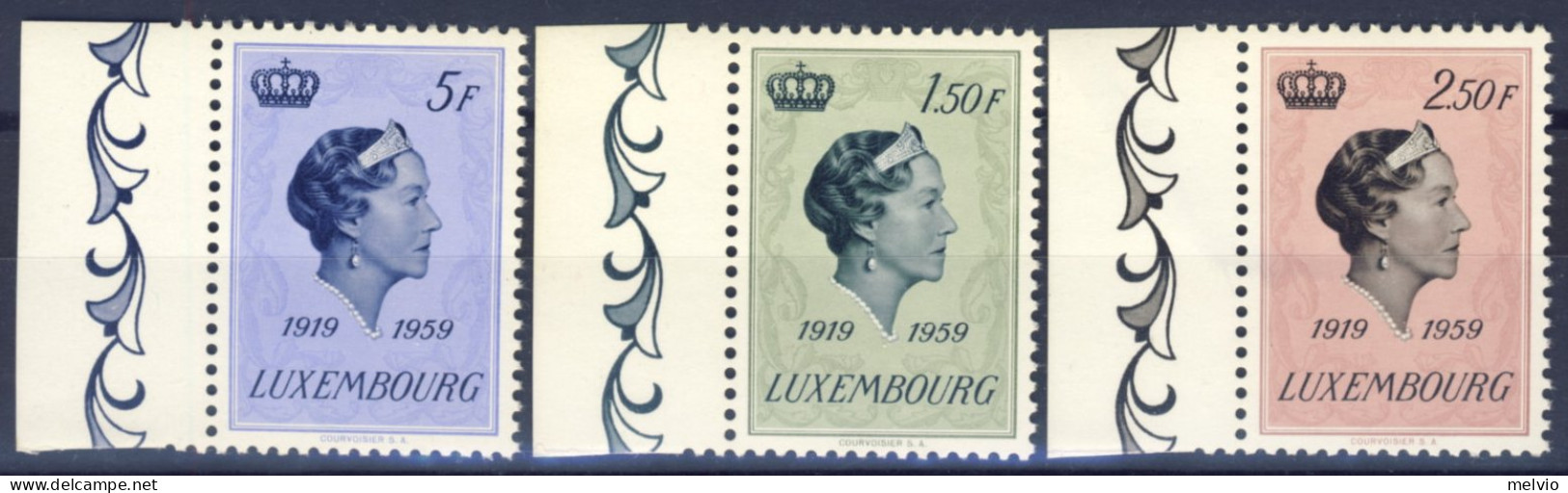 1959-Lussemburgo (MNH=**) Serie 3 Valori 40° Anniversario Avvento Della Granduch - Autres & Non Classés