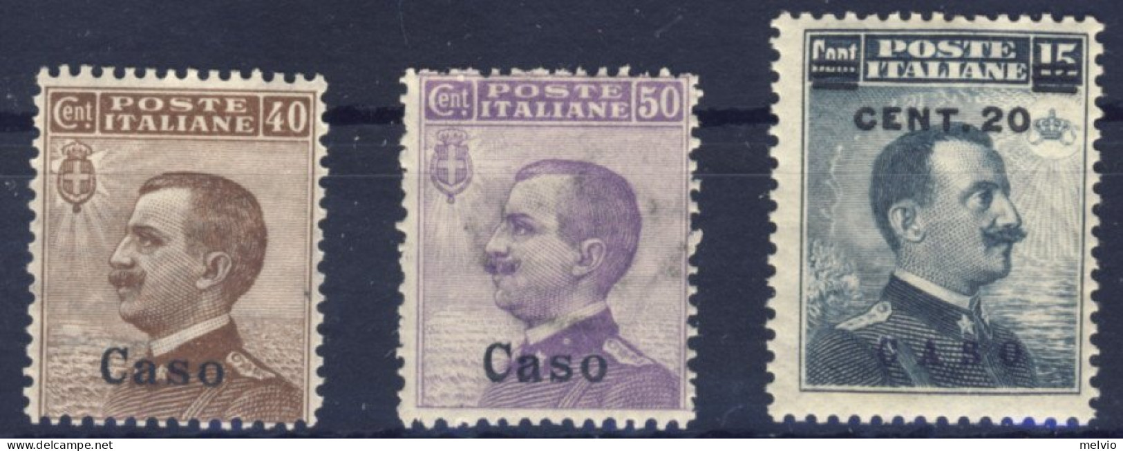 1912-Caso (MNH=**) 40c.+50c.+20/15c. Effige Vittorio Emanuele Catalogo Sassone E - Ägäis (Caso)