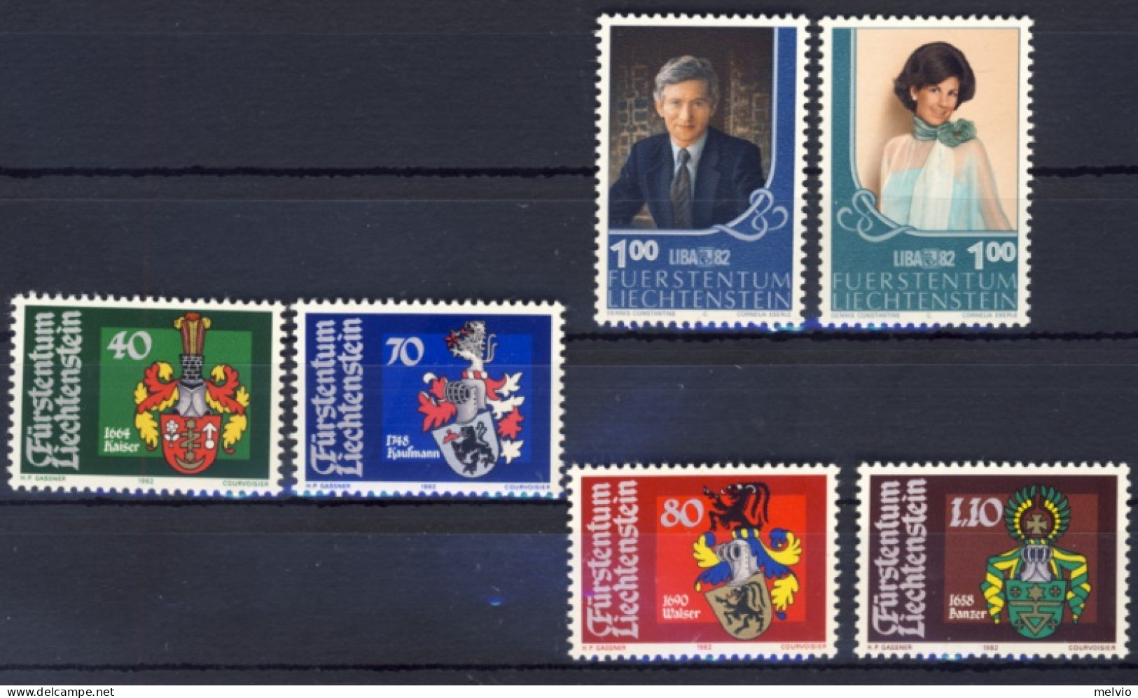 1982-Liechtenstein (MNH=**) 2 Serie 6 Valori Stemmi Landammanni, Mostra Filateli - Unused Stamps
