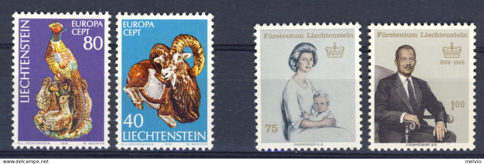 1965/76-Liechtenstein (MNH=**) 3 Serie 4 Valori Principi,Europa Artigianato - Unused Stamps
