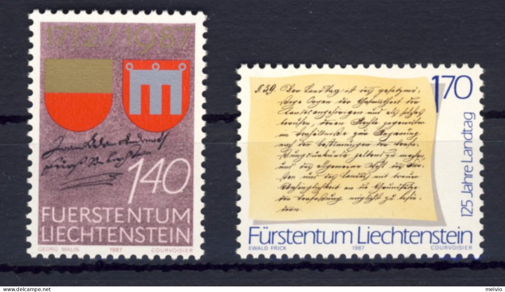 1967-Liechtenstein (MNH=**) Serie 2 Valori Passaggio Della Contea Di Vaduz Al Pr - Neufs