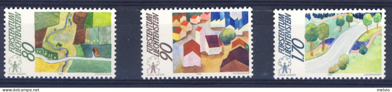 1988-Liechtenstein (MNH=**) Serie 3 Valori Campagna Per Il Mondo Rurale - Neufs
