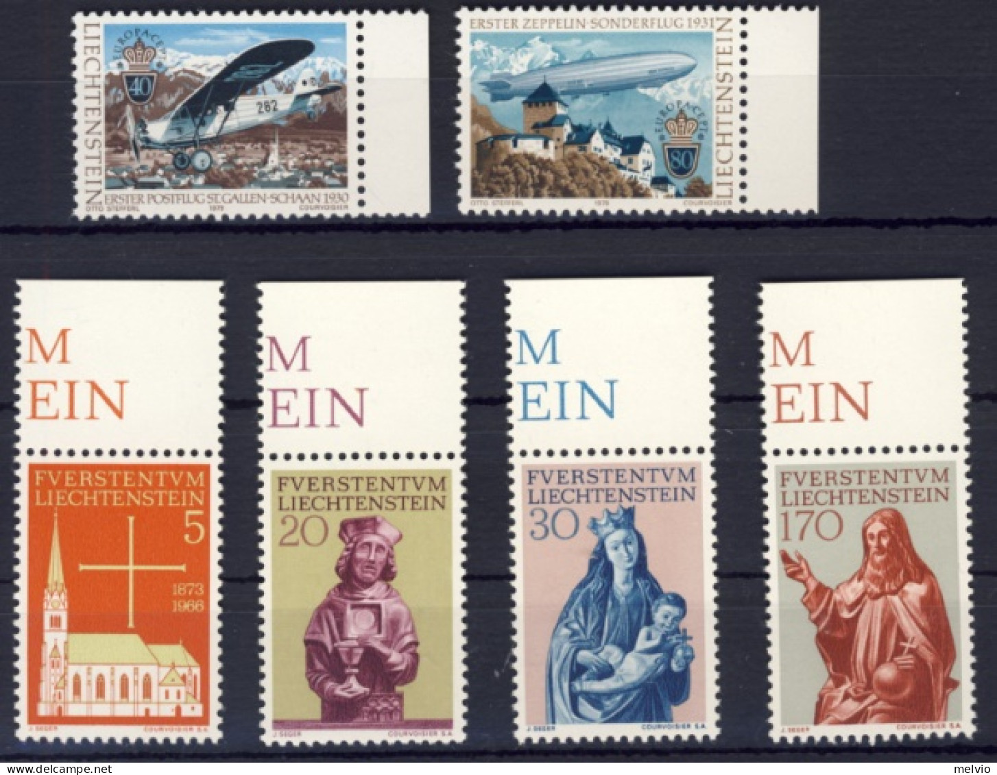 1966/9-Liechtenstein (MNH=**) 2 Serie 6 Valori Chiesa Parrocchiale Di Vaduz,Euro - Unused Stamps