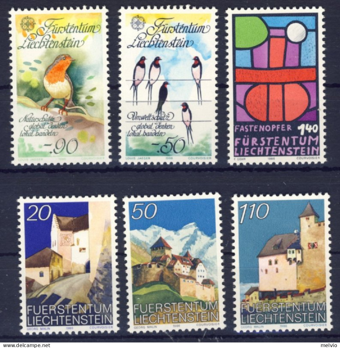 1986-Liechtenstein (MNH=**) 3 Serie 6 Valori Europa,offerte Quaresima,tradizioni - Unused Stamps