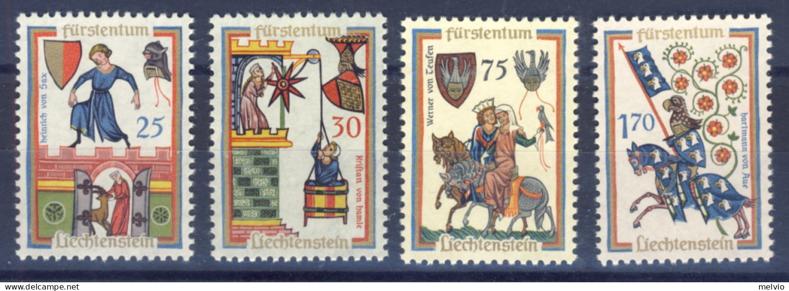 1963-Liechtenstein (MNH=**) Serie 4 Valori Menestrelli - Neufs