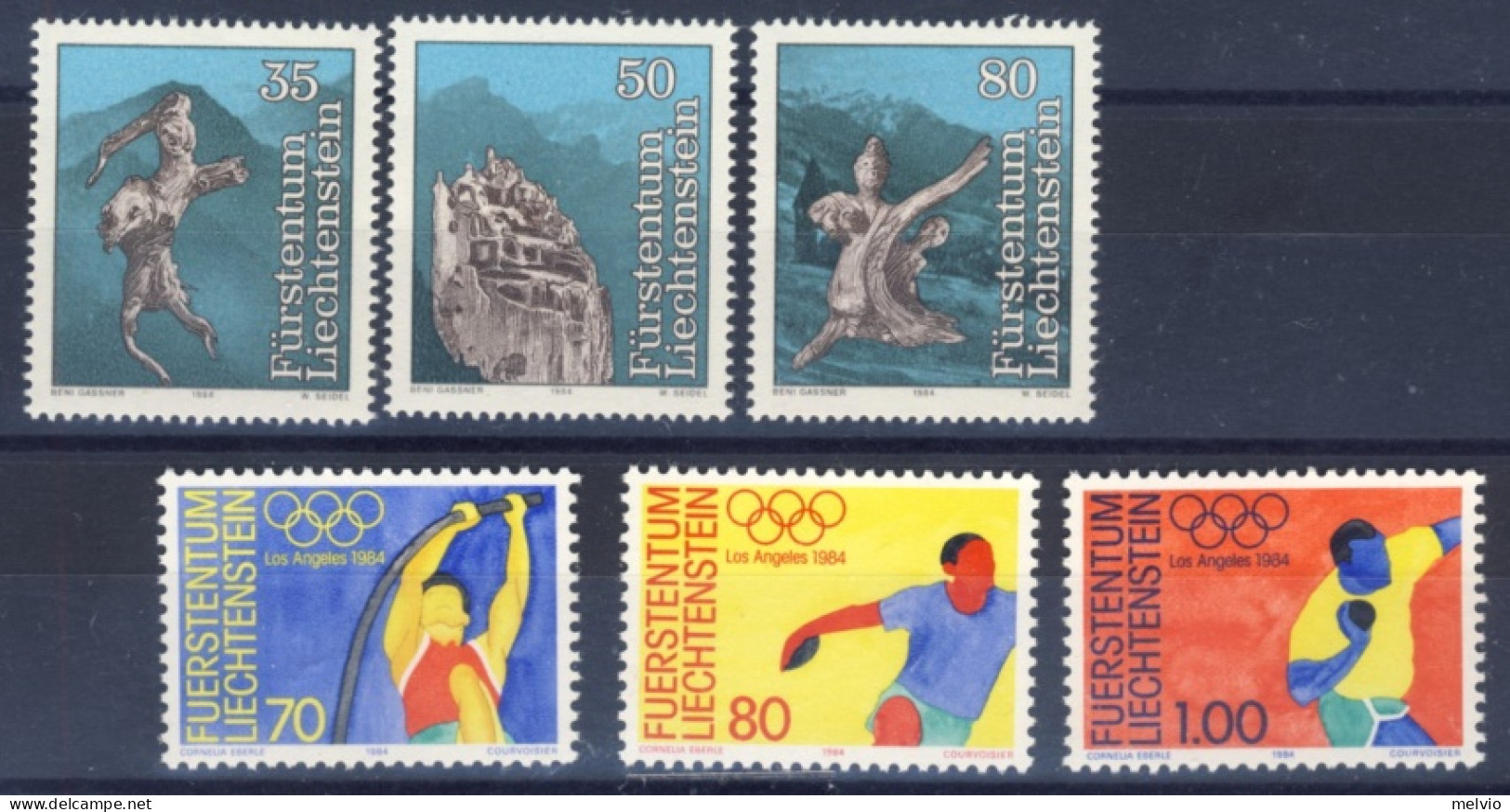 1984-Liechtenstein (MNH=**) 2 Serie 6 Valori Leggende, Olimpiadi Di Los Angeles - Neufs