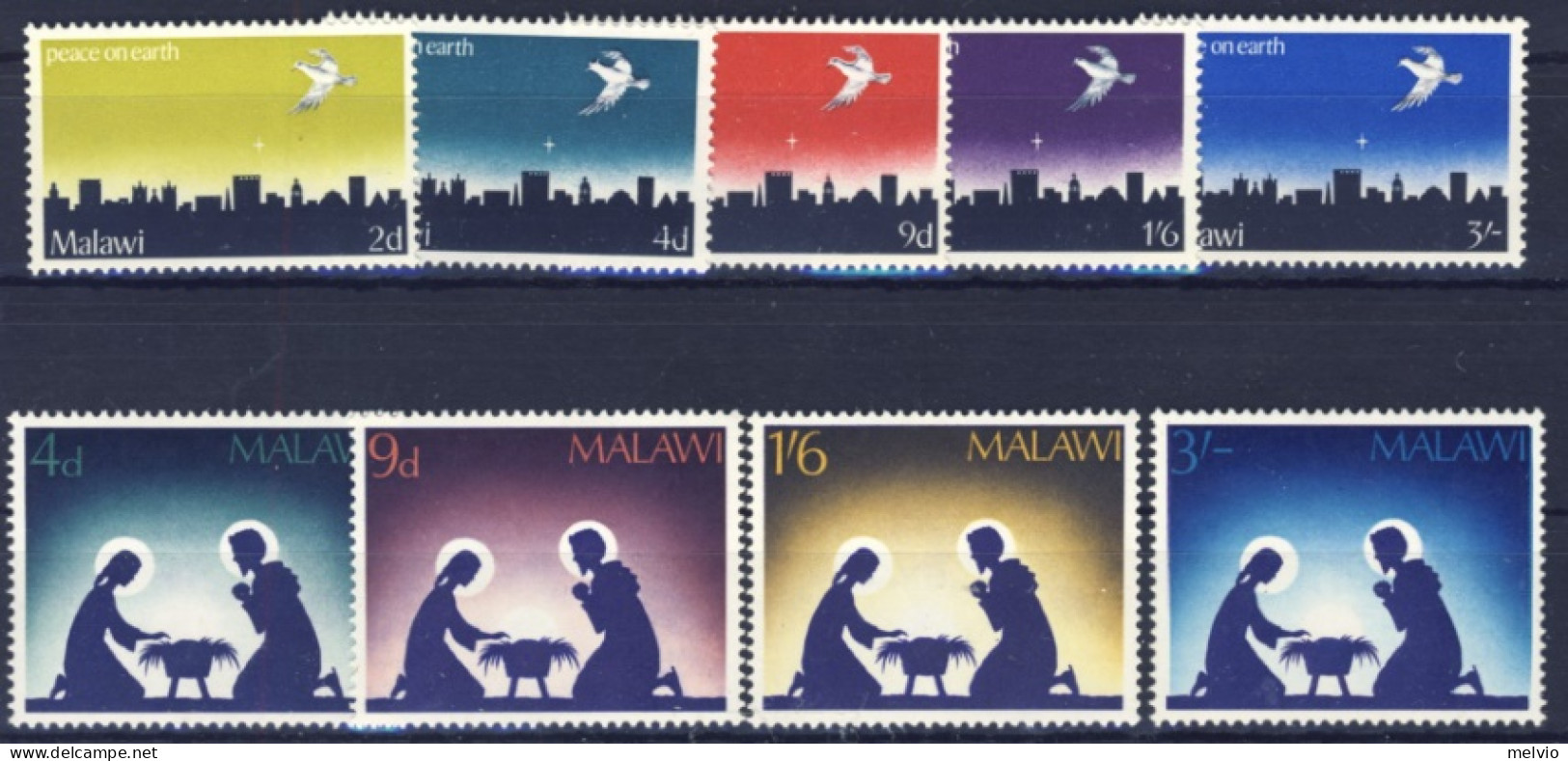 1967/69-Malawi (MNH=**) 2 Serie 4 Valori Natale - Malawi (1964-...)