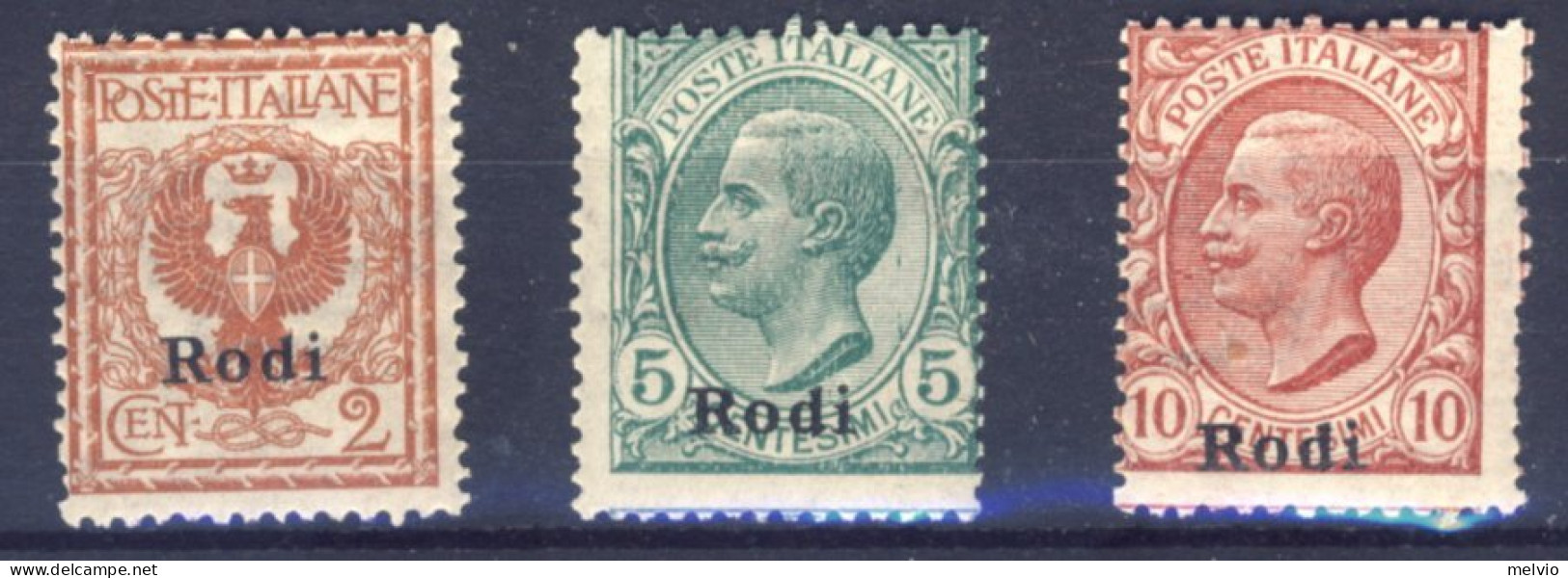 1912-Rodi (MNH=**) 2c.+5c.+10c. Effige Vittorio Emanuele Catalogo Sassone Euro 2 - Aegean (Rodi)