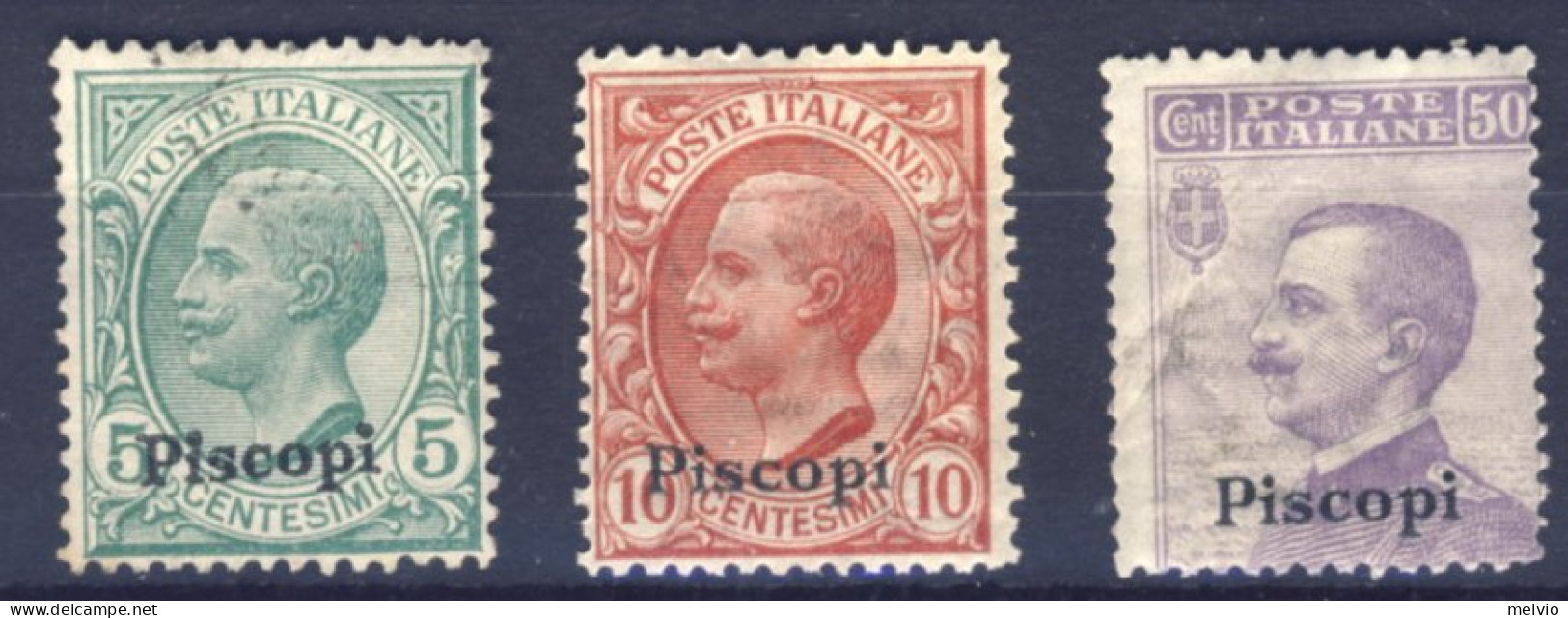 1912-Piscopi (MNH=**) 5c.+10c.+50c. Effige Vittorio Emanuele Catalogo Sassone Eu - Egée (Piscopi)