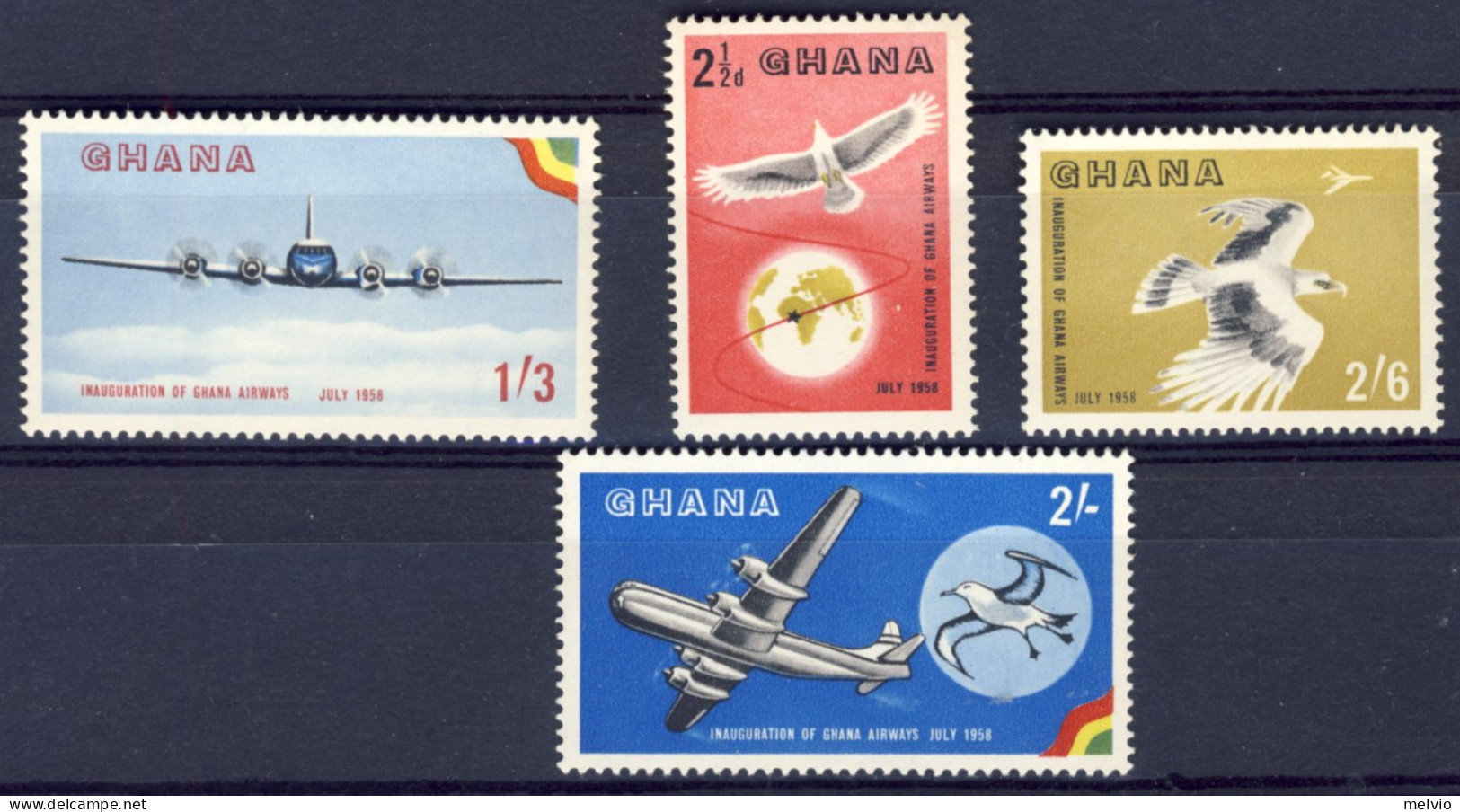 1958-Ghana (MNH=**) Serie 4 Valori Aeroplani,inaugurazione Compagnia Aerea - Ghana (1957-...)