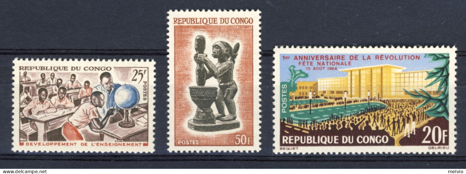 1964-Congo (MNH=**) 3 Serie 3 Valori Sviluppo Dell'insegnamento,statuetta,annive - Neufs