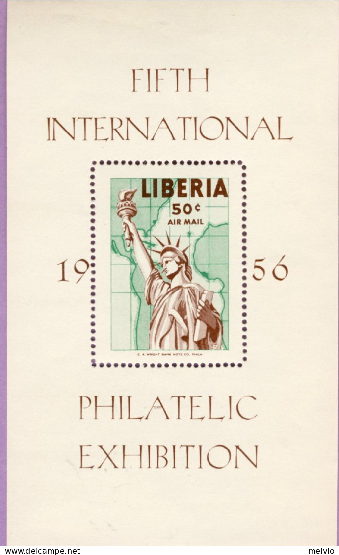 1956-Liberia (MNH=**) Foglietto 1 Valore Mostra Filatelica Internazionale - Liberia