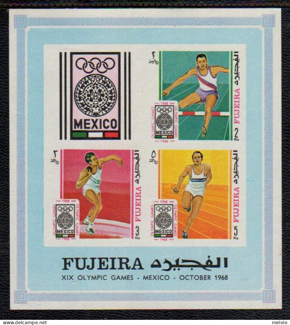 1968-Fujeira (MNH=**) Foglietto S.4v.non Dentellato "Giochi Olimpici Mexico" - Fujeira