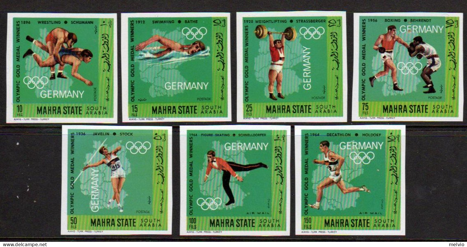 1968-Mahra (MNH=**) S.7v.non Dentellati "Olimpiadi Mexico1968" - Asia (Other)