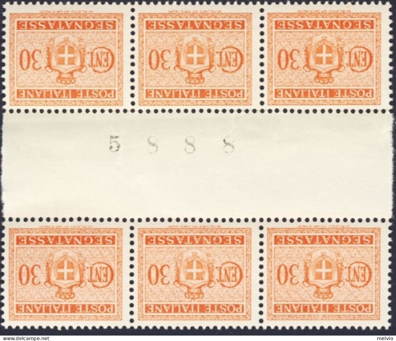 1945-Italia (MNH=**) Sestina Segnatasse 30c.arancio Senza Filigrana Con Interspa - Ungebraucht