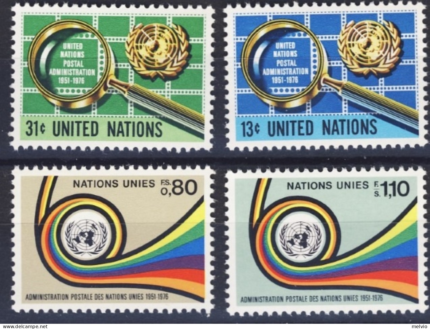 1976-Nazioni Unite (MNH=**)s.4 Valori 25° Anniversario UNPA - Other & Unclassified