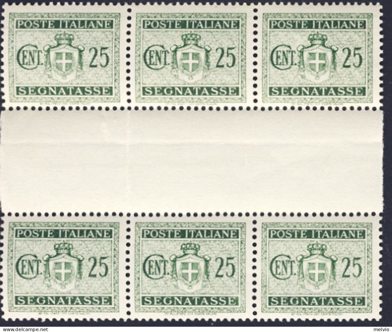 1945-Italia (MNH=**) Sestina Segnatasse 25c.verde Senza Filigrana Con Interspazi - Mint/hinged
