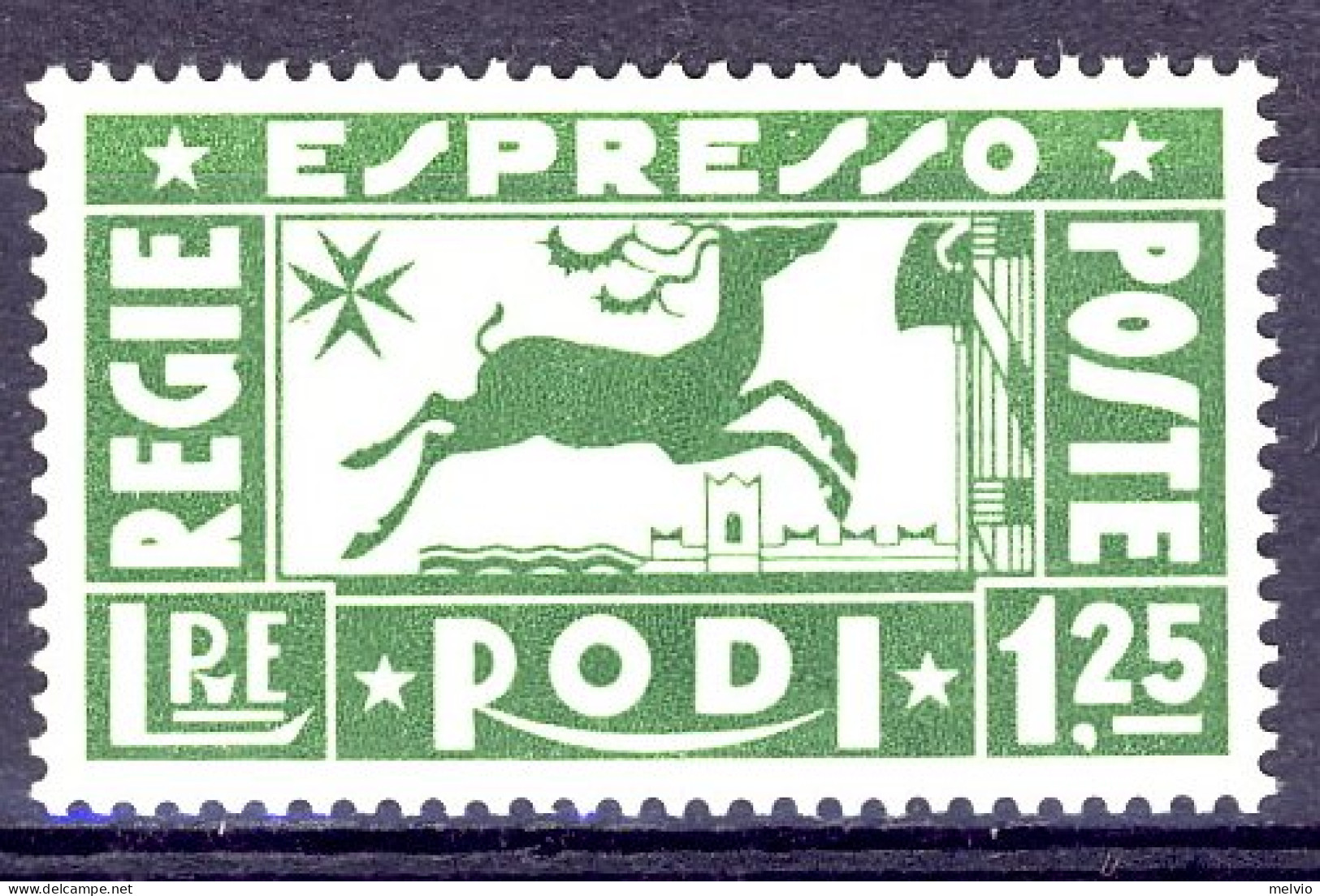 1936-Rodi (MNH=**) Espresso L. 1.25 Cervo In Corsa Cat.Sassone Euro 12.50 - Egée