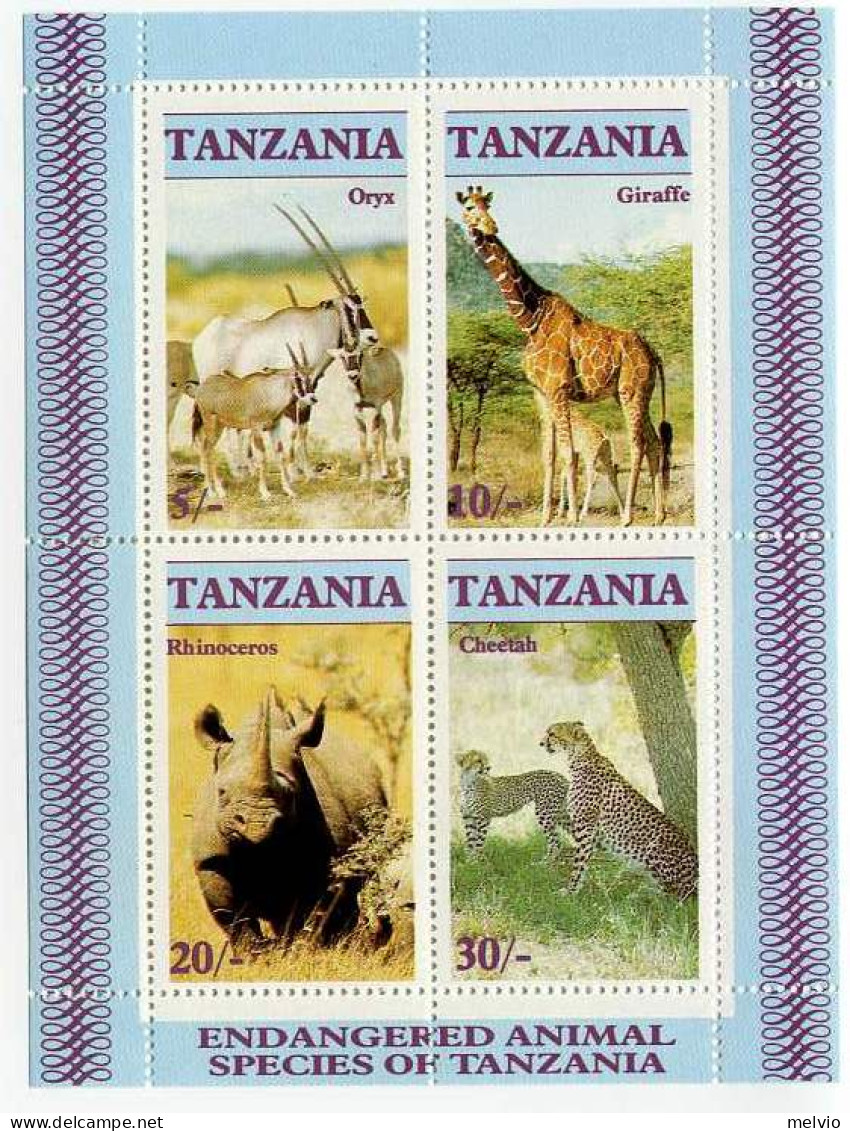 1986-Tanzania (MNH=**) Foglietto S.4v."fauna,animali In Via Di Estinzione" - Tanzania