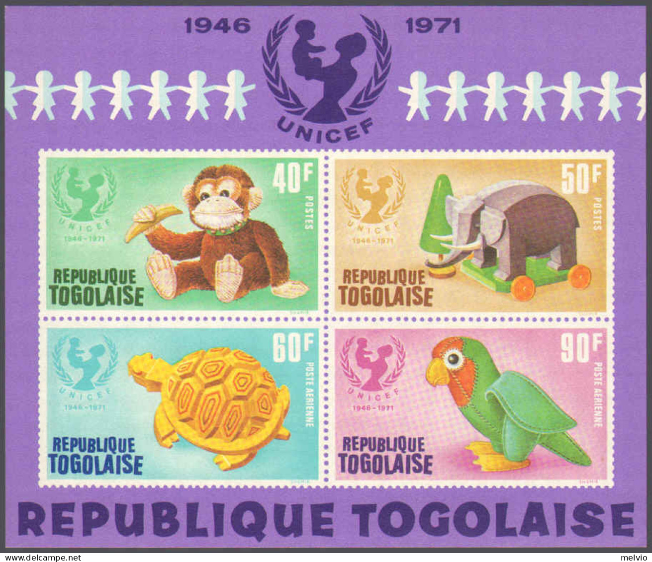 1971-Togo (MNH=**) Foglietto S.4v."Unicef Giocattoli"cat.Yvert Euro 4,5 - Togo (1960-...)