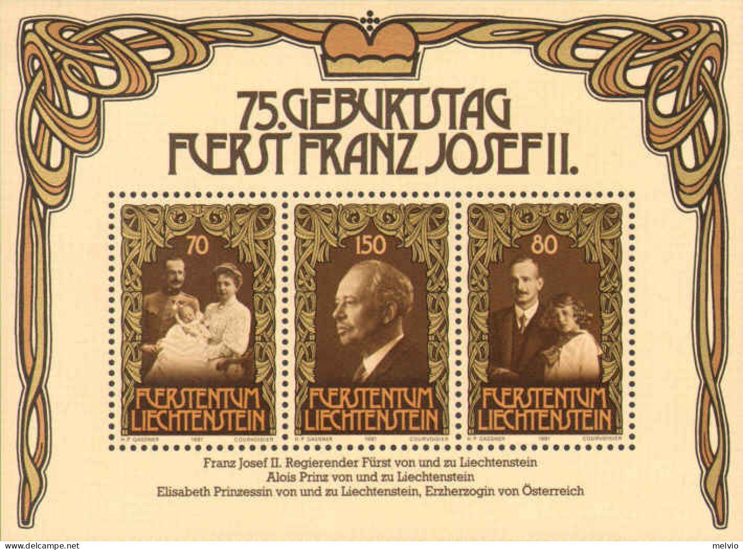 1981-Liechtenstein (MNH=**) Foglietto S.3v."75 Compleanno Del Principe Franz Jos - Other & Unclassified