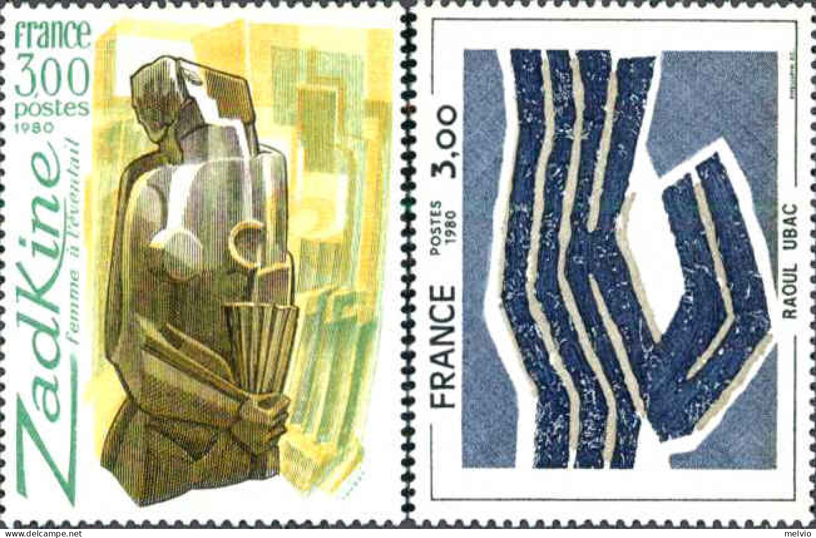 1980-Francia (MNH=**) S.2v."Opere D'arte Bassorilievo,quadro"cat.Unificato Euro  - Used Stamps