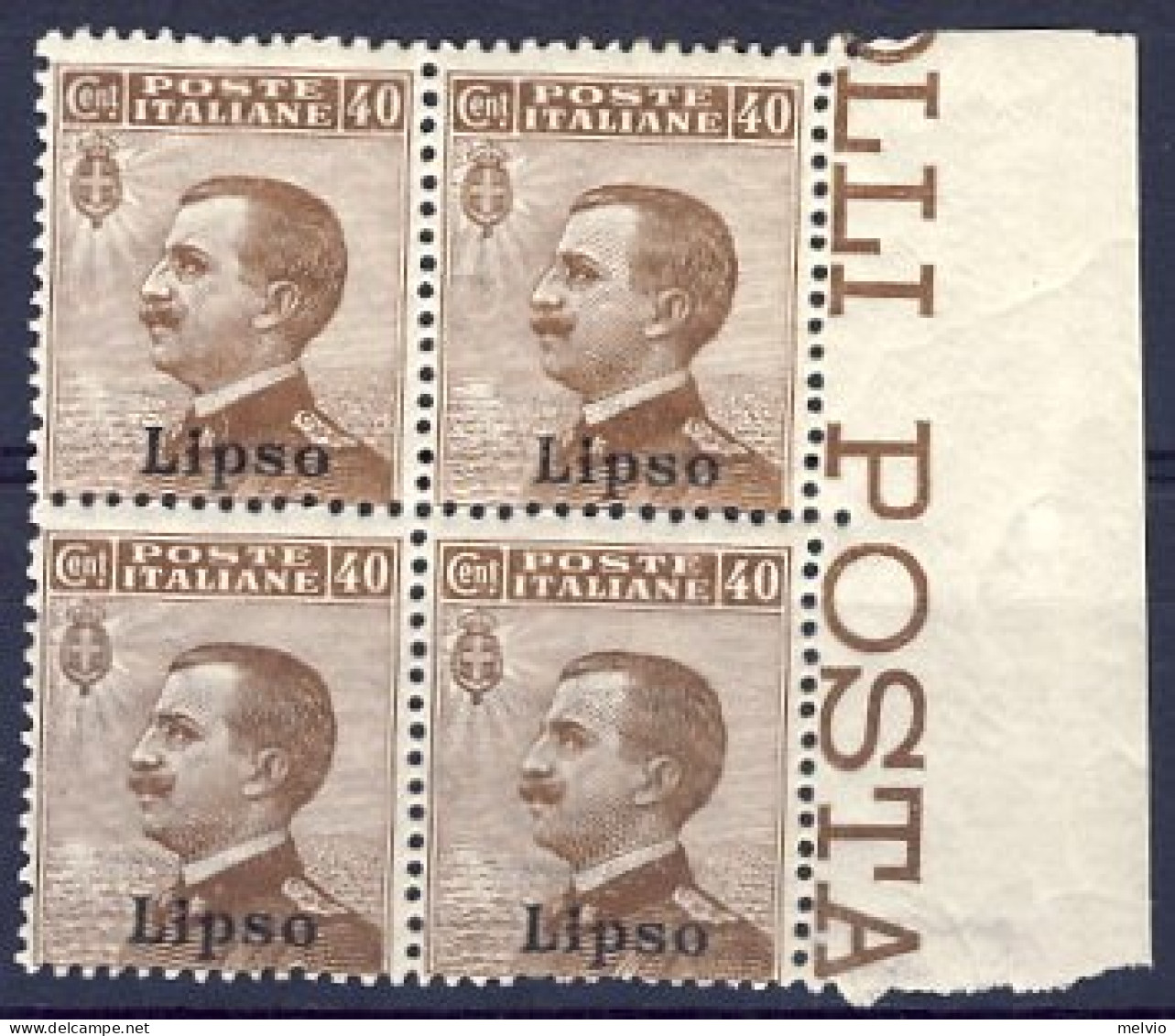 1912-Lipso (MNH=**) Quartina Del 40c. Bruno Michetti Cat.Sassone Euro 30 - Ägäis (Lipso)