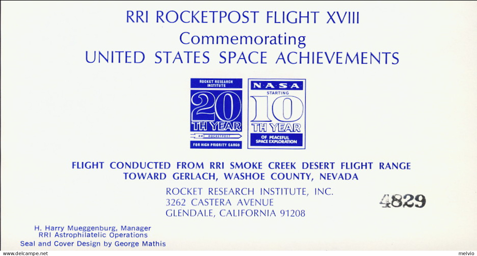 1968-U.S.A. (MNH=**) Erinnofilo Non Dentellato RRI Rocketpost Flight XVIII°comme - Cinderellas