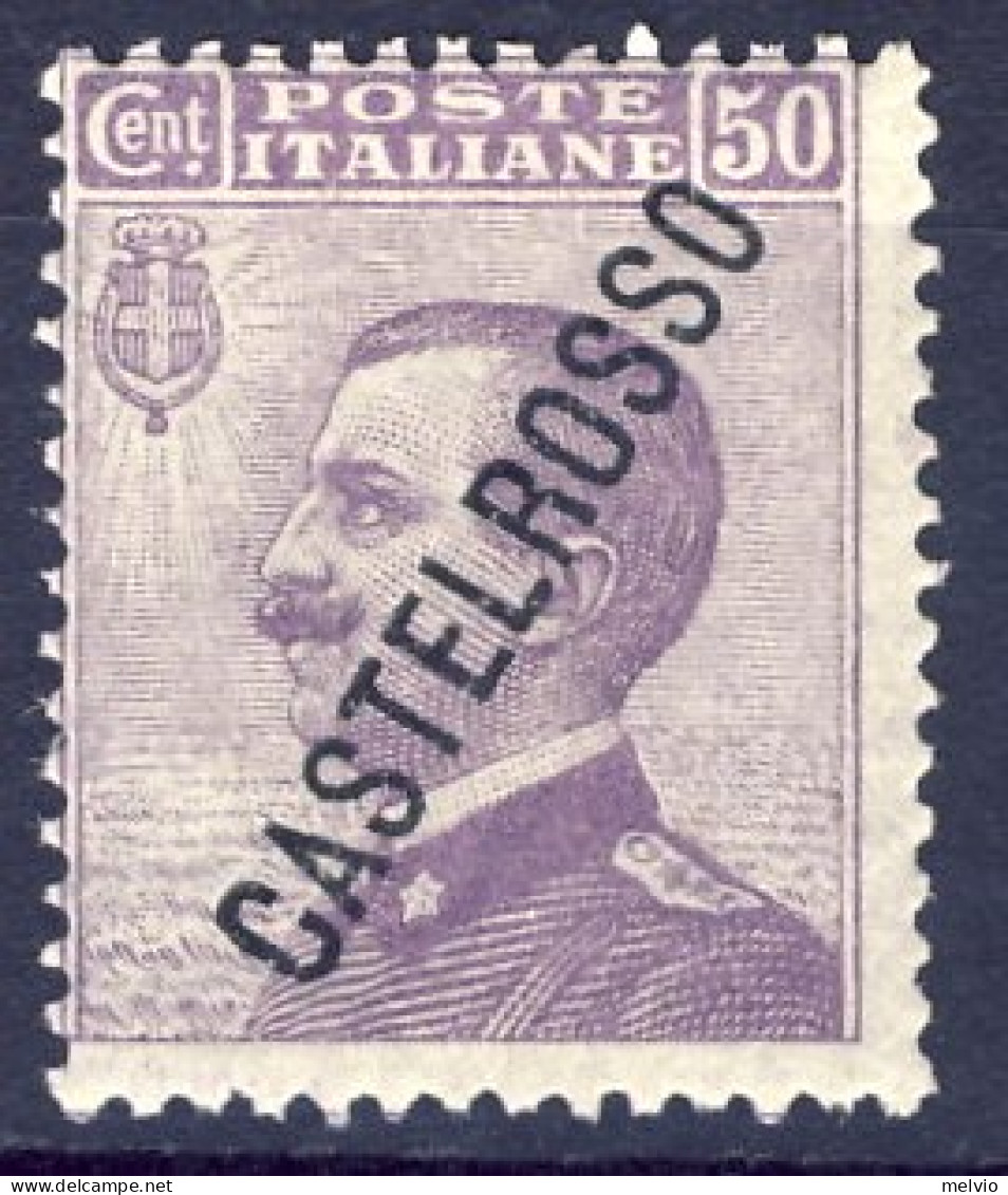 1924-Castelrosso (MNH=**) 50c. Violetto Michetti Soprastampa Obliqua - Castelrosso