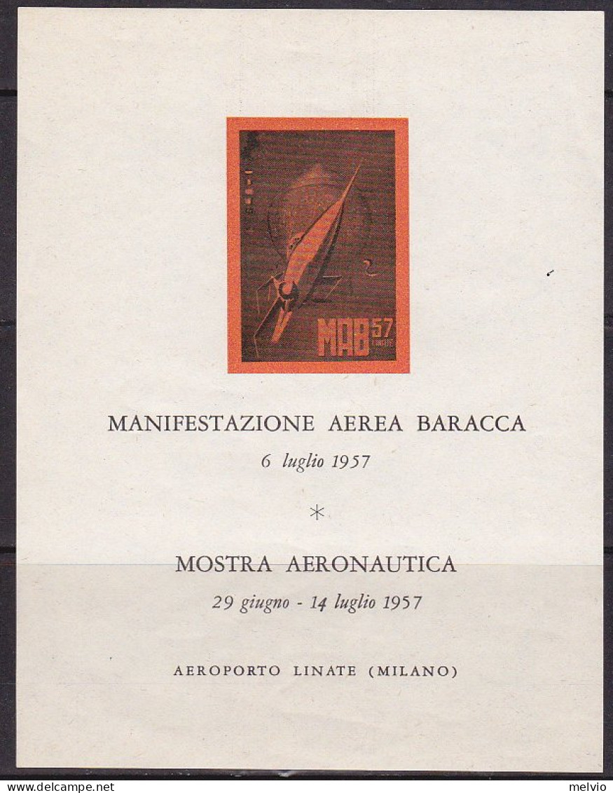 1957-Italia (MNH=**) Foglietto Erinnofilo Manifestazione Aerea Baracca Mostra Ae - Erinnofilie