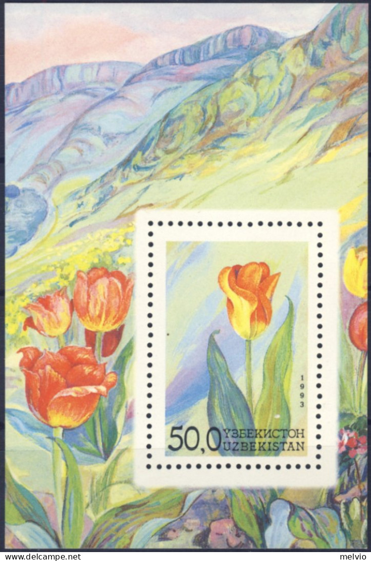 1993-(MNH=**) Uzbekistan (ex USSR) Foglietto 1 Valore Flora - Ouzbékistan