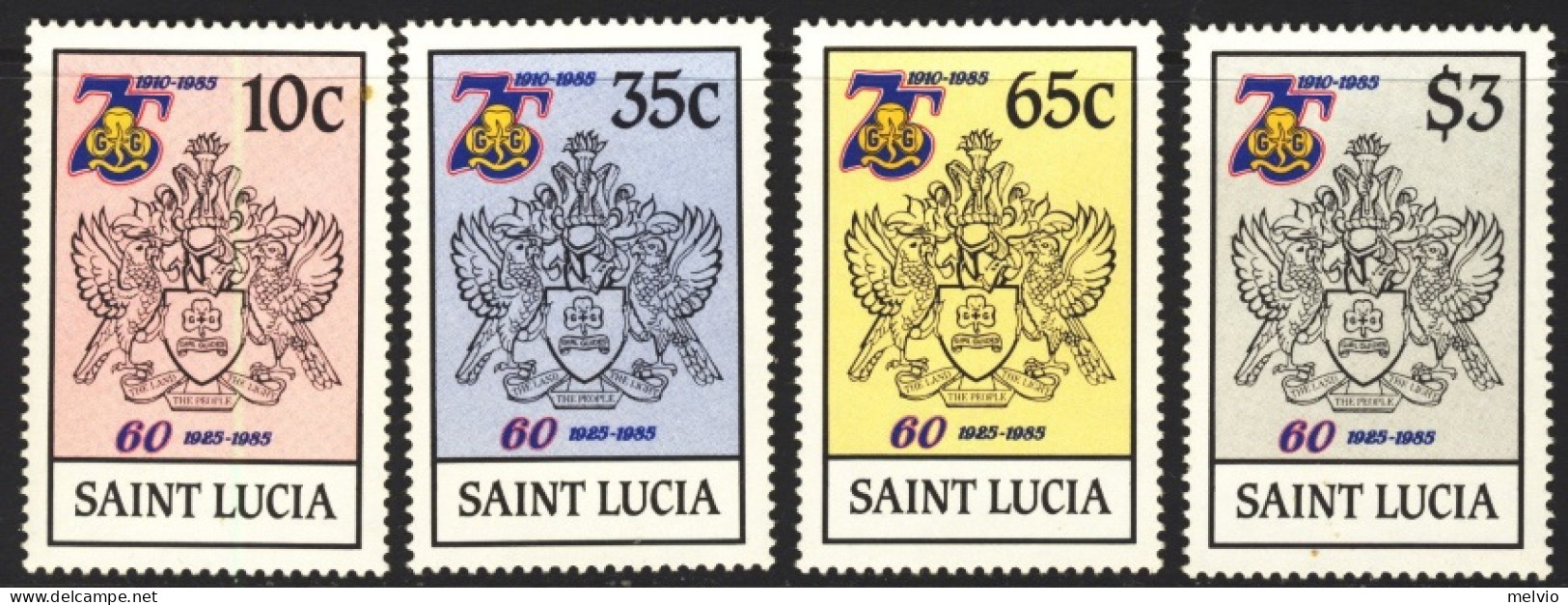 1985-St.Lucia (MNH=**) S.4v."Girl Guides, Scouts, Sport" - St.Lucie (1979-...)