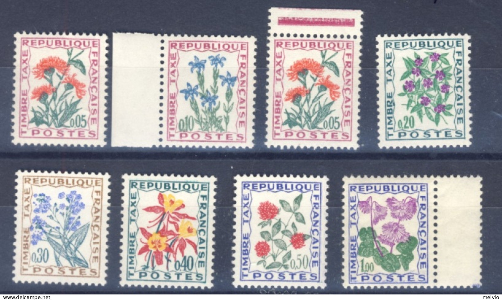 1964/71-Francia (MNH=**) Segnatasse Serie 8 Valori Fiori - Unused Stamps