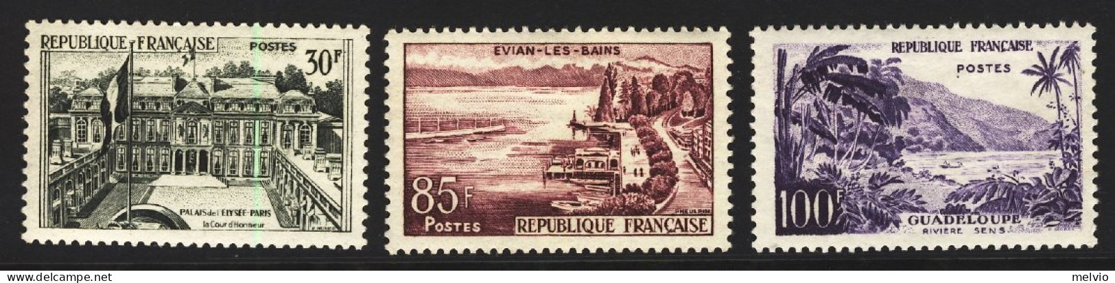 1959-Francia (MNH=**) S.3 V. Definitiva "Paris, Evian Les Bains, Guadeloupe" - Neufs