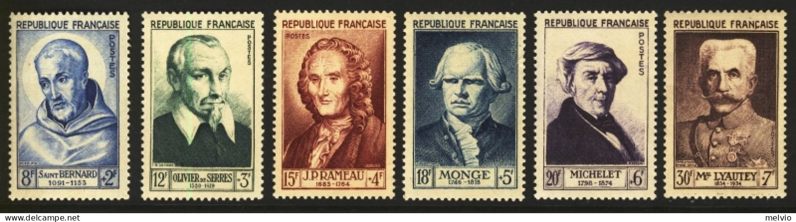 1953-Francia (MNH=**) S.6v.personaggi Famosi Famous Persons "Bernard De Clairvau - Neufs