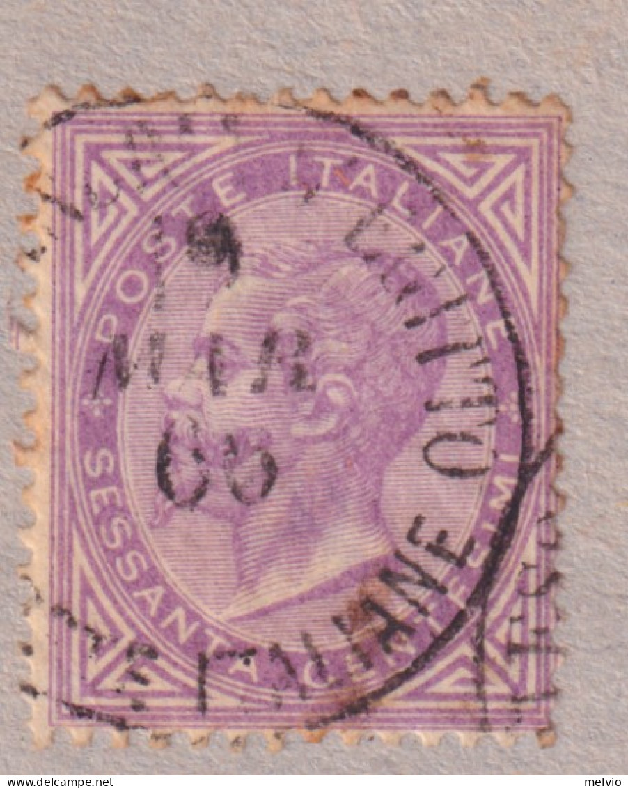 1865-Regno (O=usato) 60c.lilla Chiaro Con Annullo Alessandria D'Egitto Poste Ita - Fiscaux